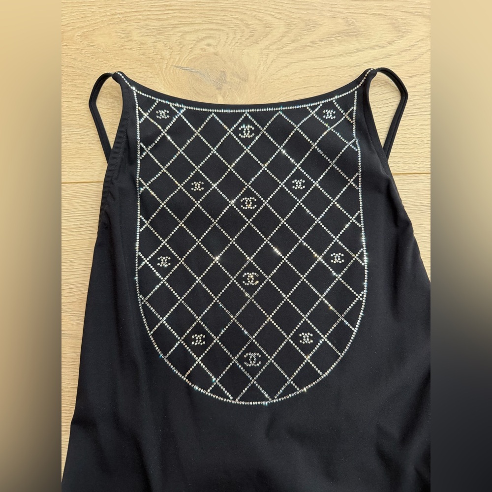 Chanel 23C Black Silver Crystal CC Logo One Piece Swimsuit Runway Bathingsuit 38 - Picture 9 of 16